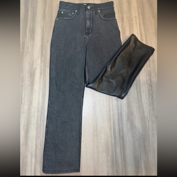 Abercrombie & Fitch Black and Faux Leather Ultra High Rush Straight Leg Jeans - Picture 1 of 3